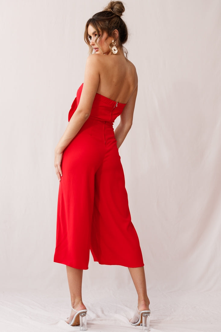 Khloe Summer Bow Tie Jumpsuit Red by Selfie Leslie