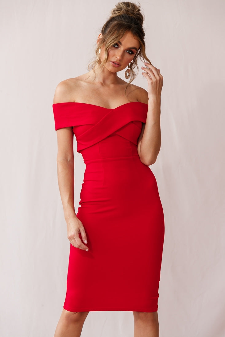 Corrine Elegant Off The Shoulder Bodycon Dress Red by Selfie Leslie