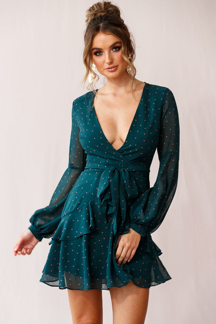 Kerry Polka Dot Sheer Back Dress Green by Selfie Leslie