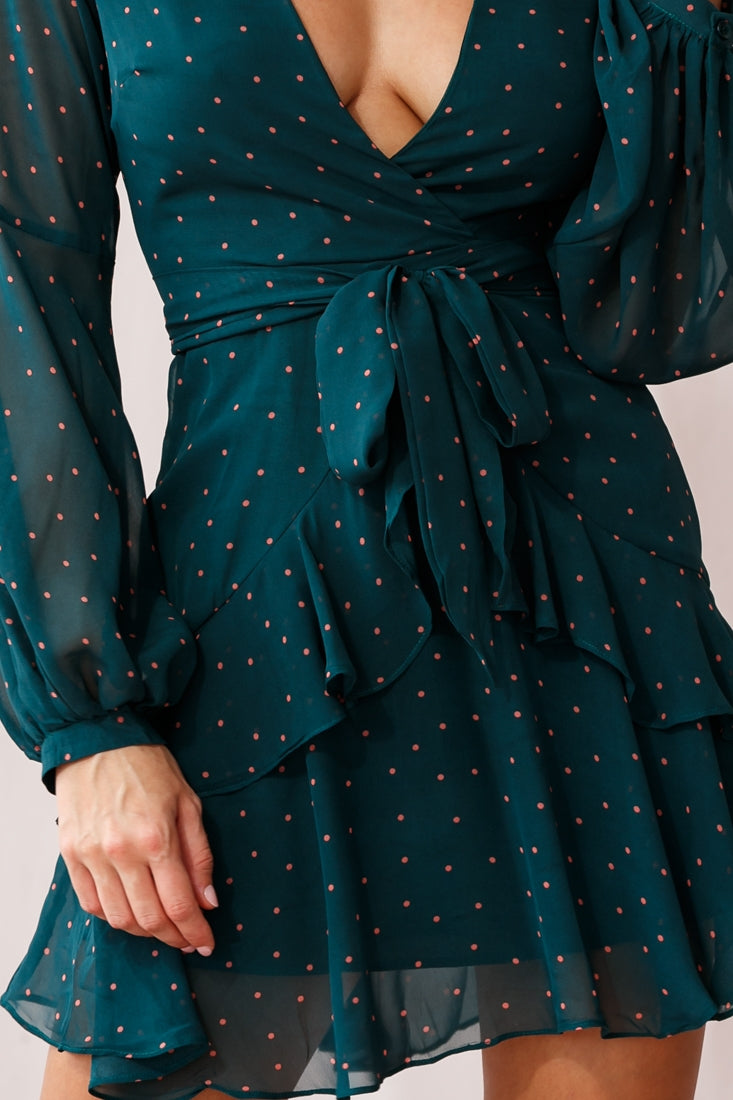 Kerry Polka Dot Sheer Back Dress Green by Selfie Leslie