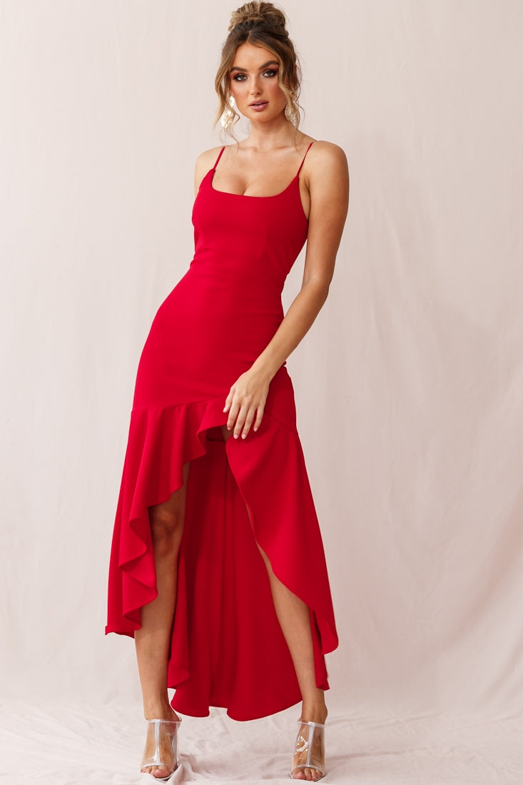 Emoji Asymmetrical Hemline Dress Red by Selfie Leslie