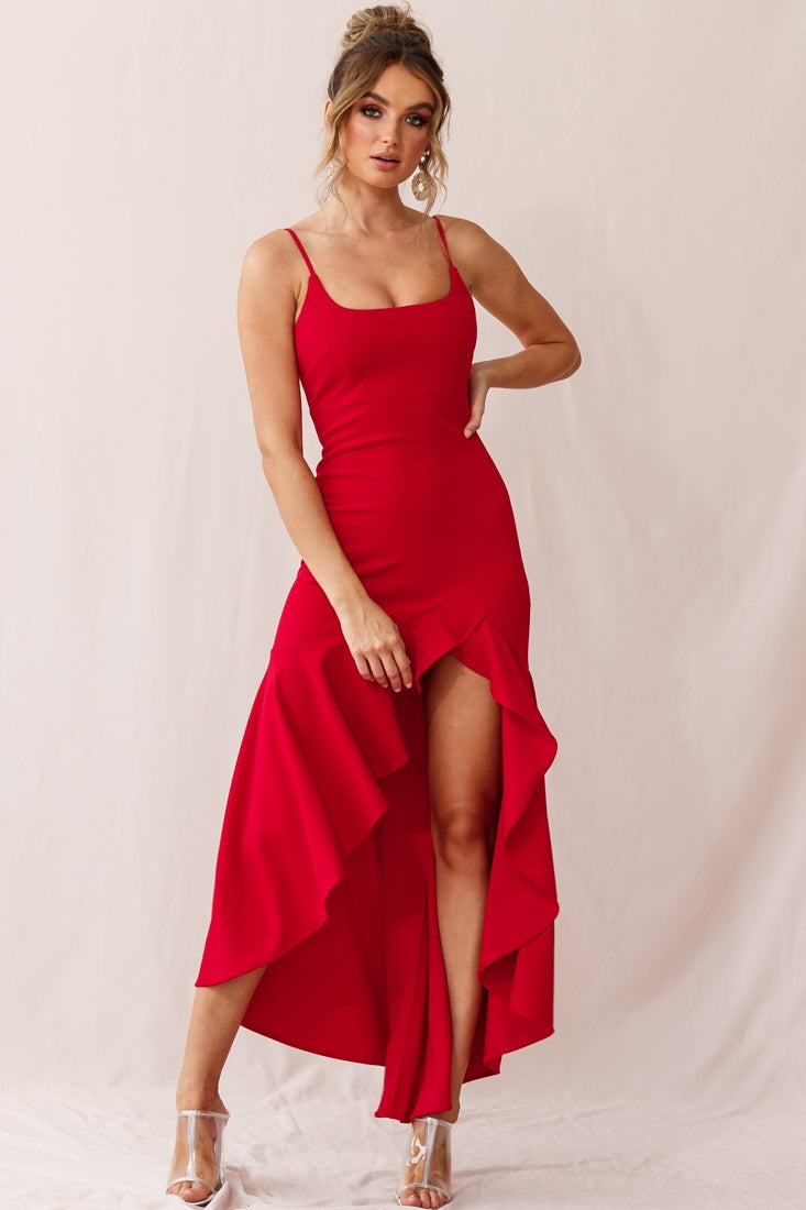 Emoji Asymmetrical Hemline Dress Red by Selfie Leslie