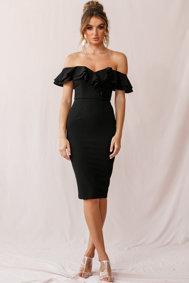 Rossi Ruffled Off The Shoulder Bodycon Dress Black by Selfie Leslie