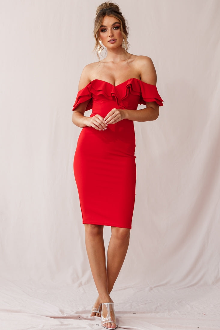 Rossi Ruffled Off The Shoulder Bodycon Dress Red by Selfie Leslie