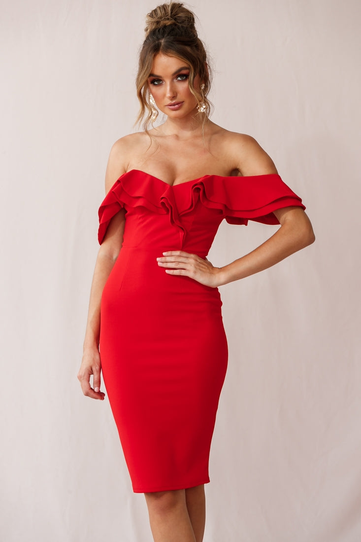 Rossi Ruffled Off The Shoulder Bodycon Dress Red by Selfie Leslie