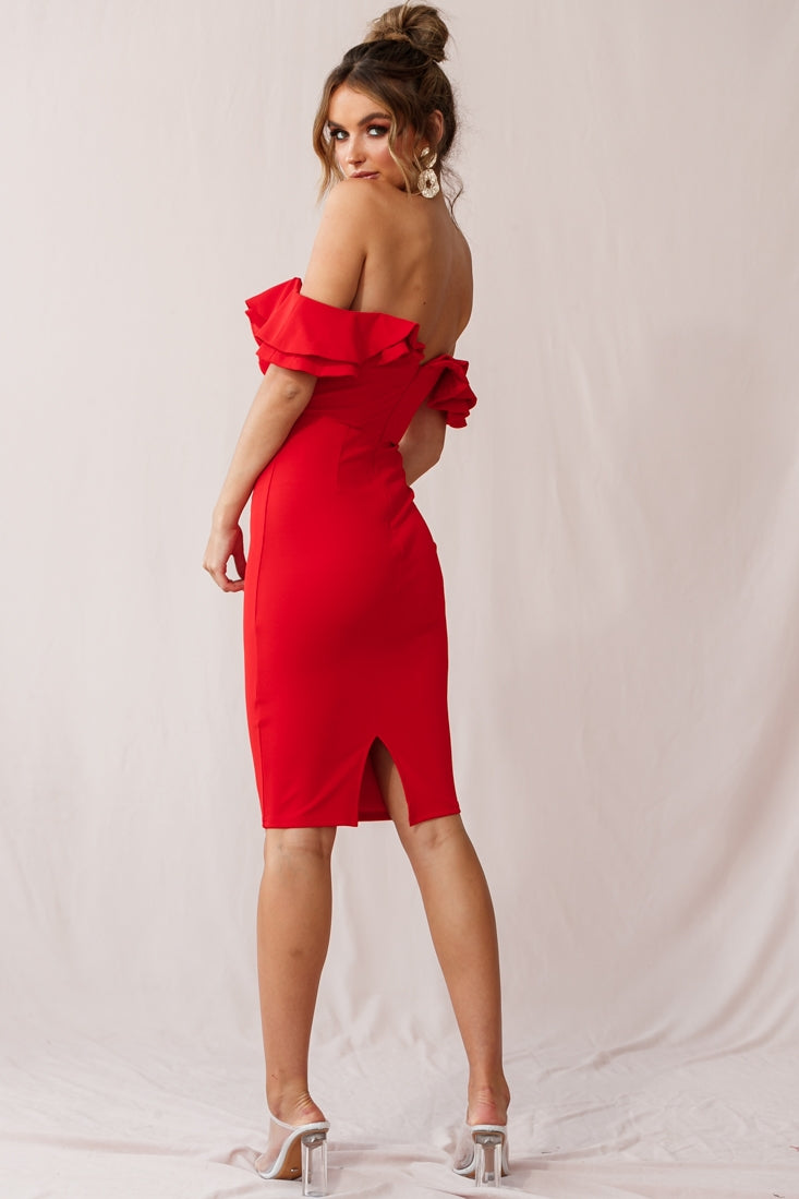 Rossi Ruffled Off The Shoulder Bodycon Dress Red by Selfie Leslie