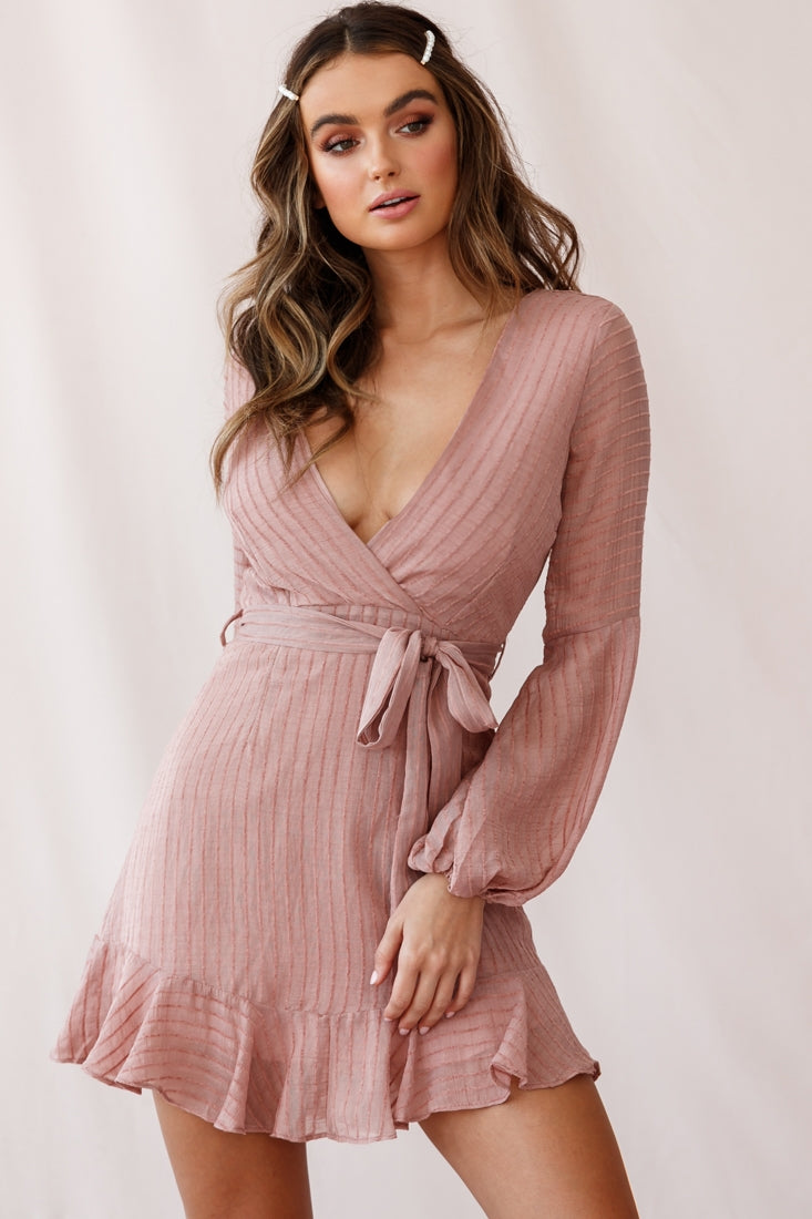 Adelaide Long Balloon Sleeve Wrap Dress Rose by Selfie Leslie