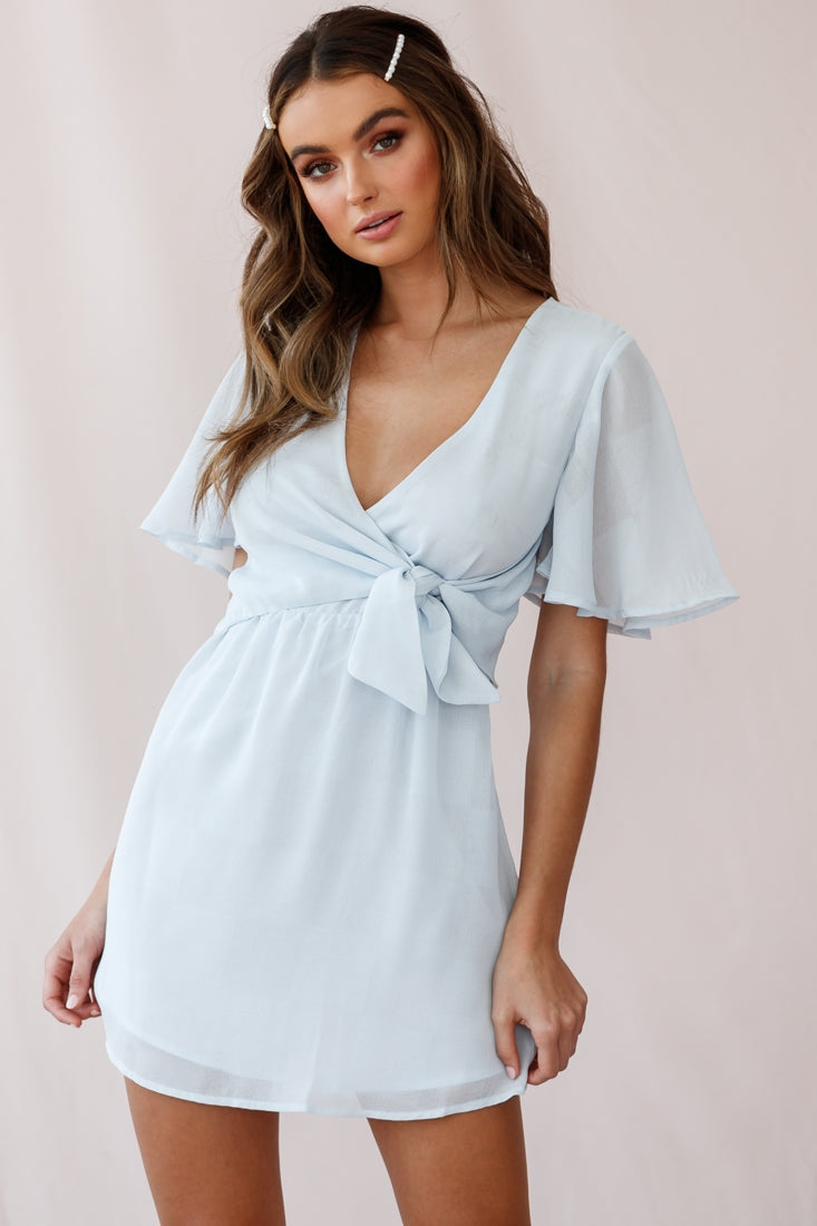 Stealing Hearts Flutter Sleeve Wrap Front Dress Blue by Selfie Leslie