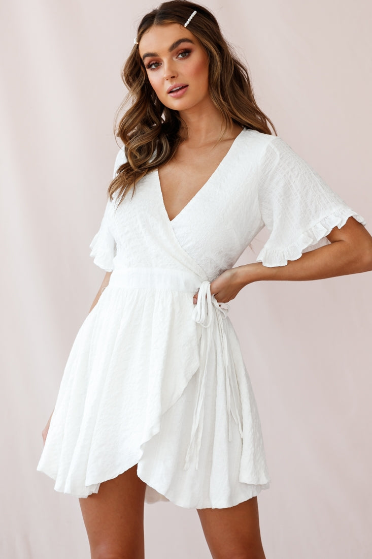 Cara Frill Trim Wrap Dress White by Selfie Leslie