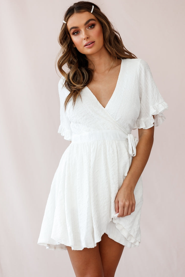 Cara Frill Trim Wrap Dress White by Selfie Leslie
