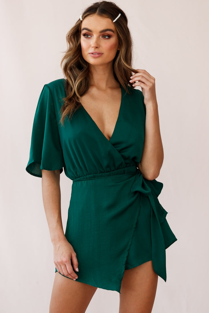 Nadi V-Neckline Wrap Romper Forest Green by Selfie Leslie