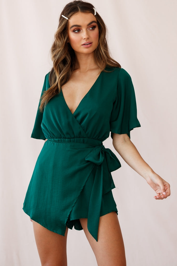 Nadi V-Neckline Wrap Romper Forest Green by Selfie Leslie
