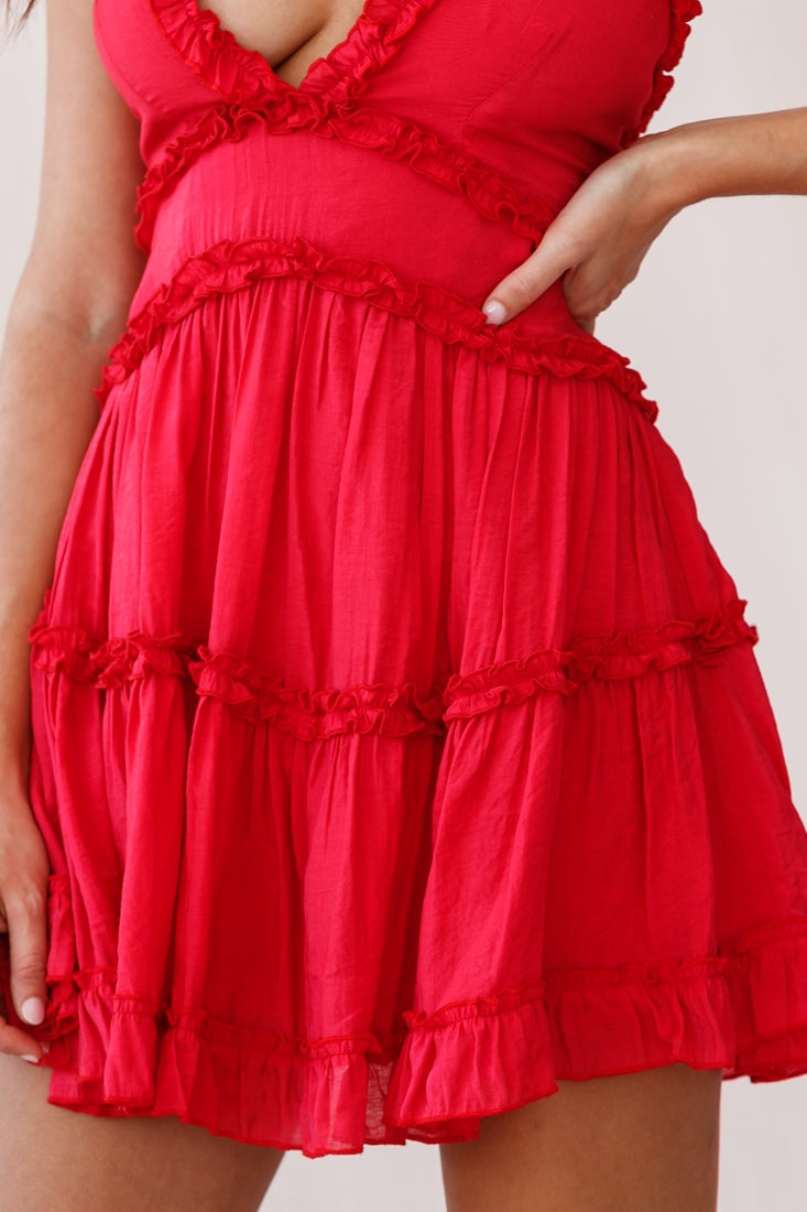 Laney Low Back Cami Strap Dress Plain Red by Selfie Leslie