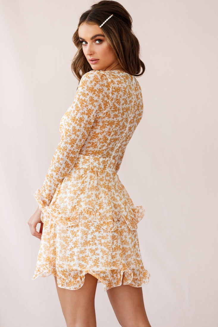 Greta Tiered Ruffle Chiffon Dress Mustard by Selfie Leslie