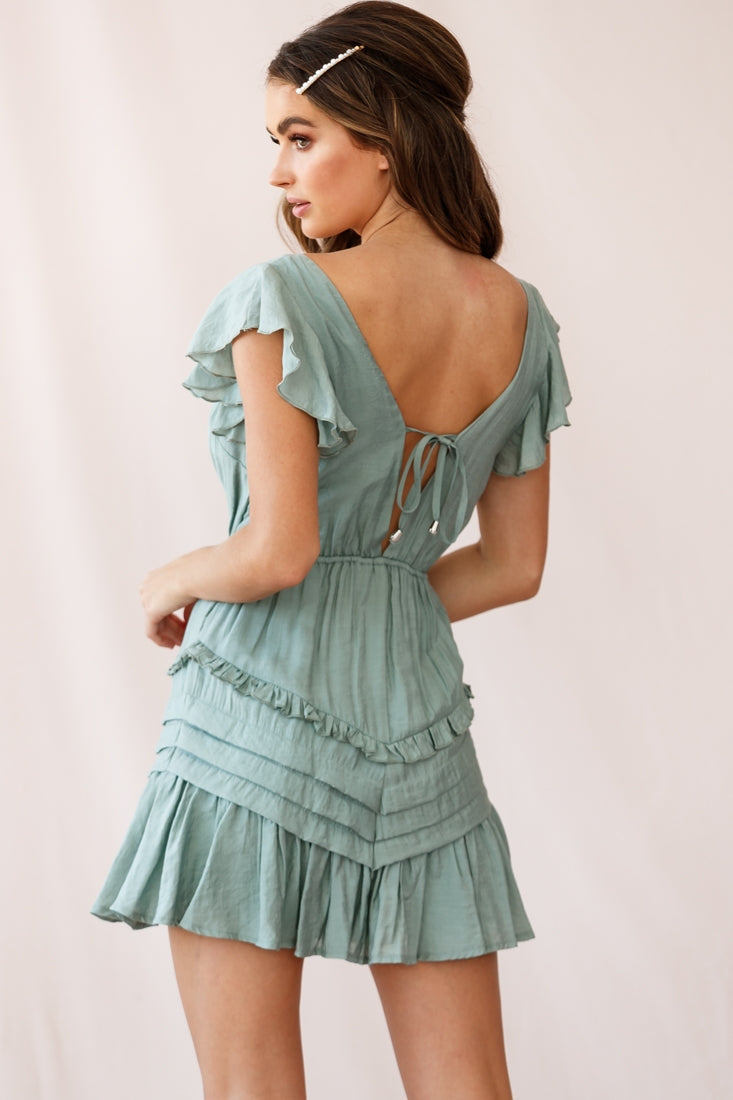 Willah Pintuck And Frill Detail Drawstring Dress Olive by Selfie Leslie