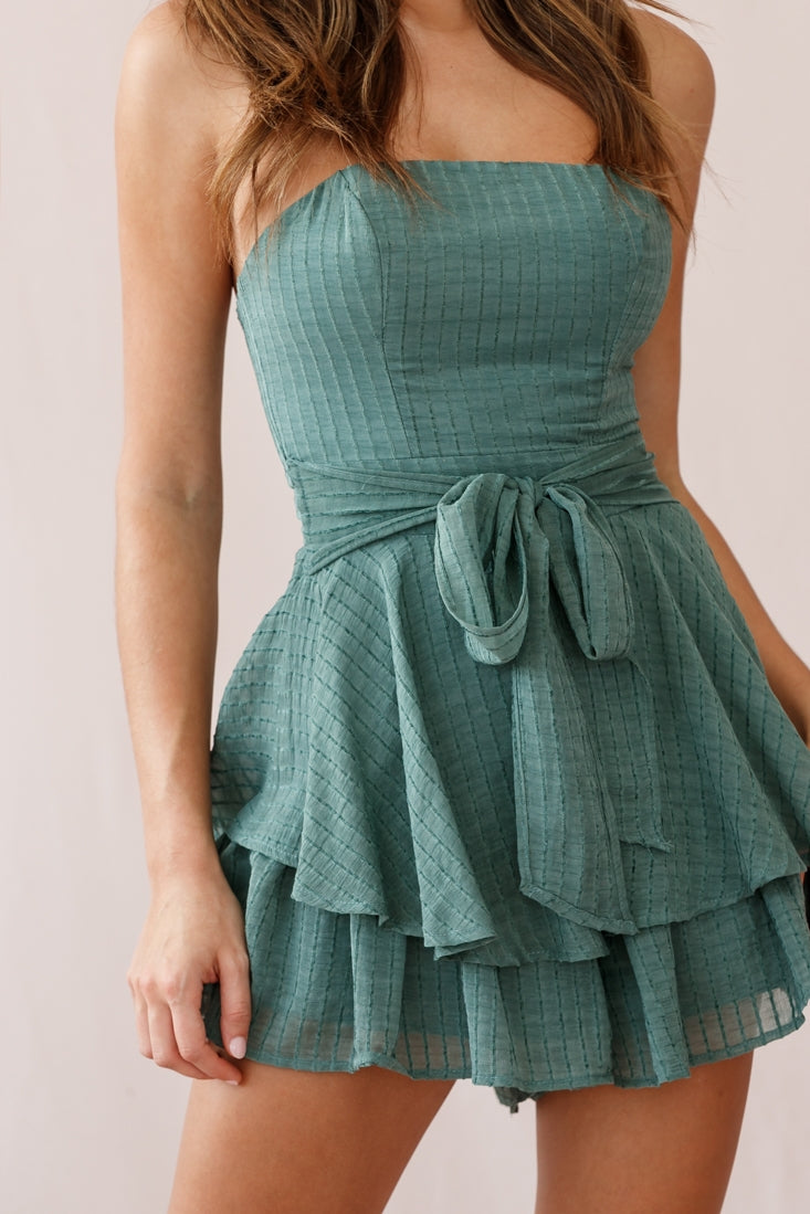 Maddox Fit & Flare Bandeau Romper Green by Selfie Leslie