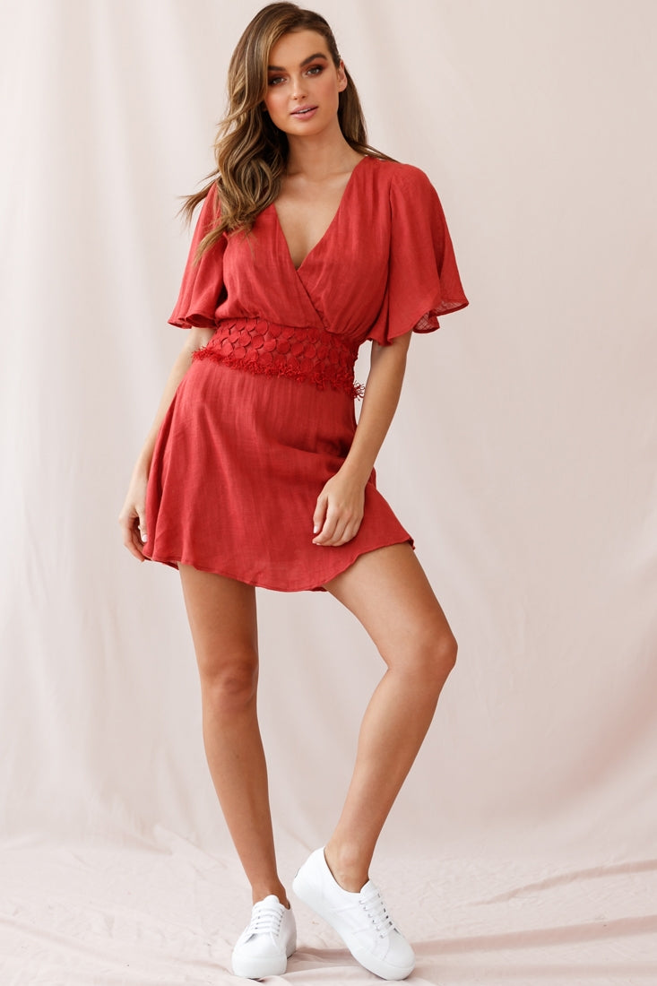Fate Angel Sleeve Embroidery Trim Dress Rose by Selfie Leslie