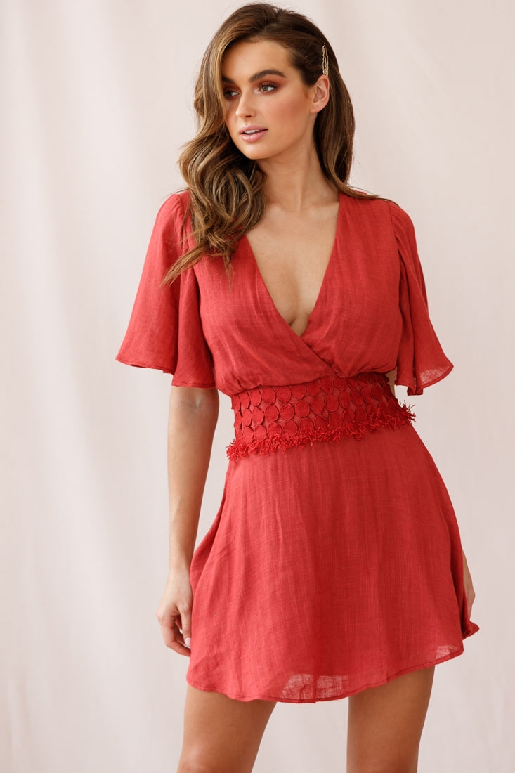 Fate Angel Sleeve Embroidery Trim Dress Rose by Selfie Leslie