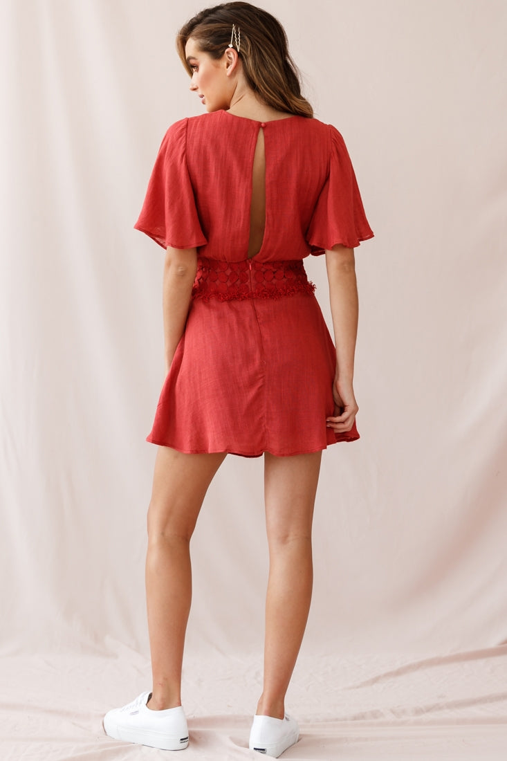Fate Angel Sleeve Embroidery Trim Dress Rose by Selfie Leslie