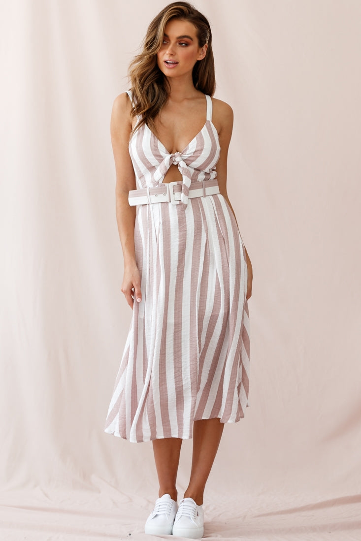 Crystal Tied Knot Belt Midi Dress Blush by Selfie Leslie