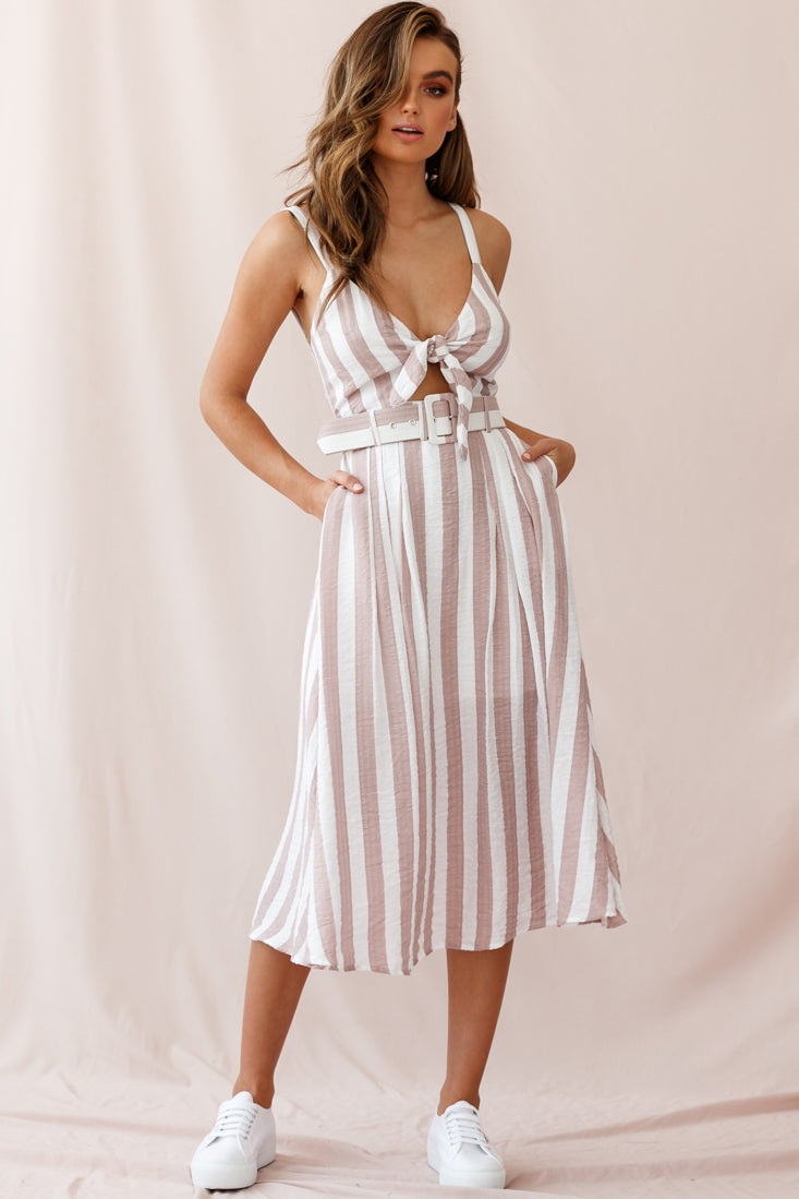 Crystal Tied Knot Belt Midi Dress Blush by Selfie Leslie