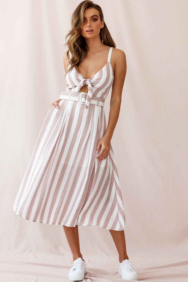 Crystal Tied Knot Belt Midi Dress Blush by Selfie Leslie