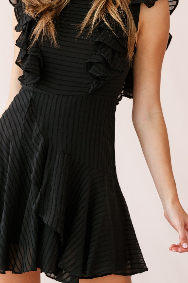 Wilton Ruffle Shoulder A-Line Dress Black by Selfie Leslie