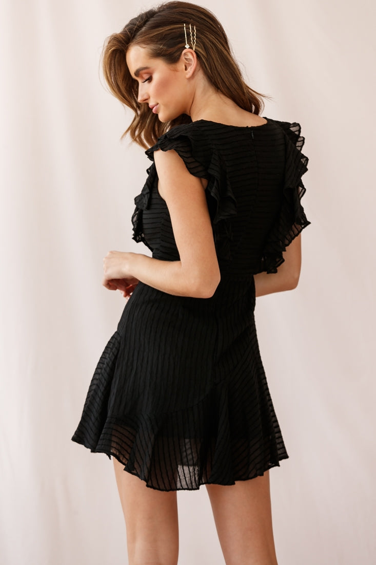 Wilton Ruffle Shoulder A-Line Dress Black by Selfie Leslie
