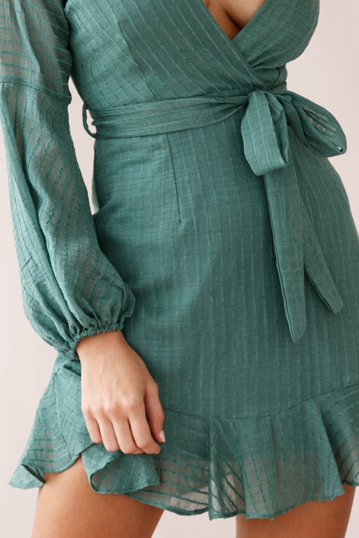 Adelaide Long Balloon Sleeve Wrap Dress Green by Selfie Leslie