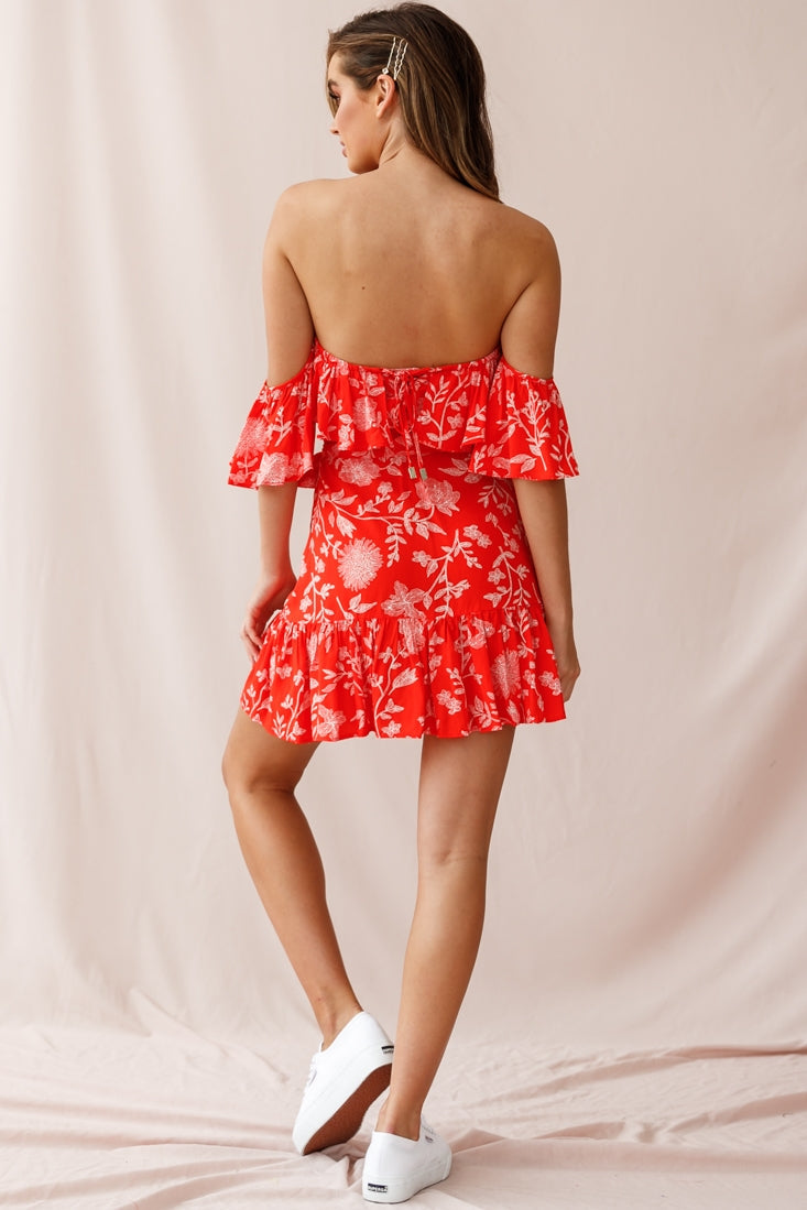 Audrina Off-Shoulder Wrap Dress Floral Print Red by Selfie Leslie