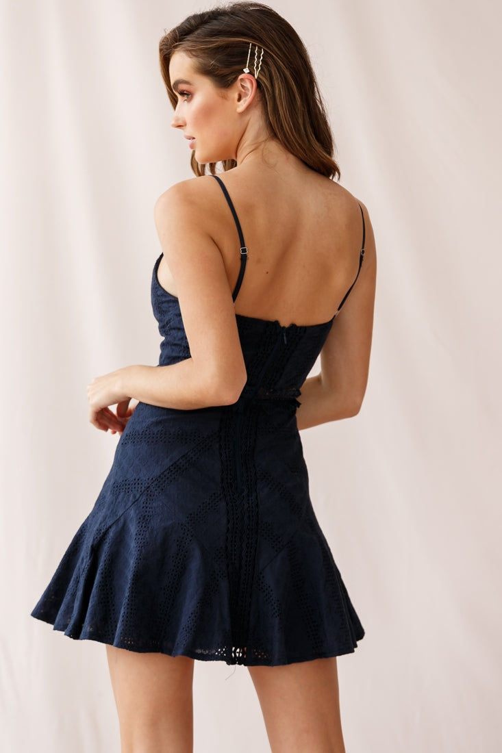 Eugenie Cami Strap Embellished Sun Dress Navy by Selfie Leslie