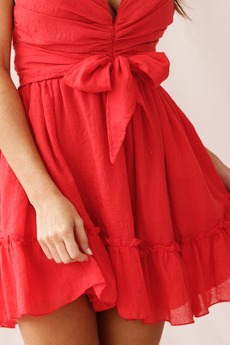 Jordan Halterneck Waist Tie Dress Red by Selfie Leslie