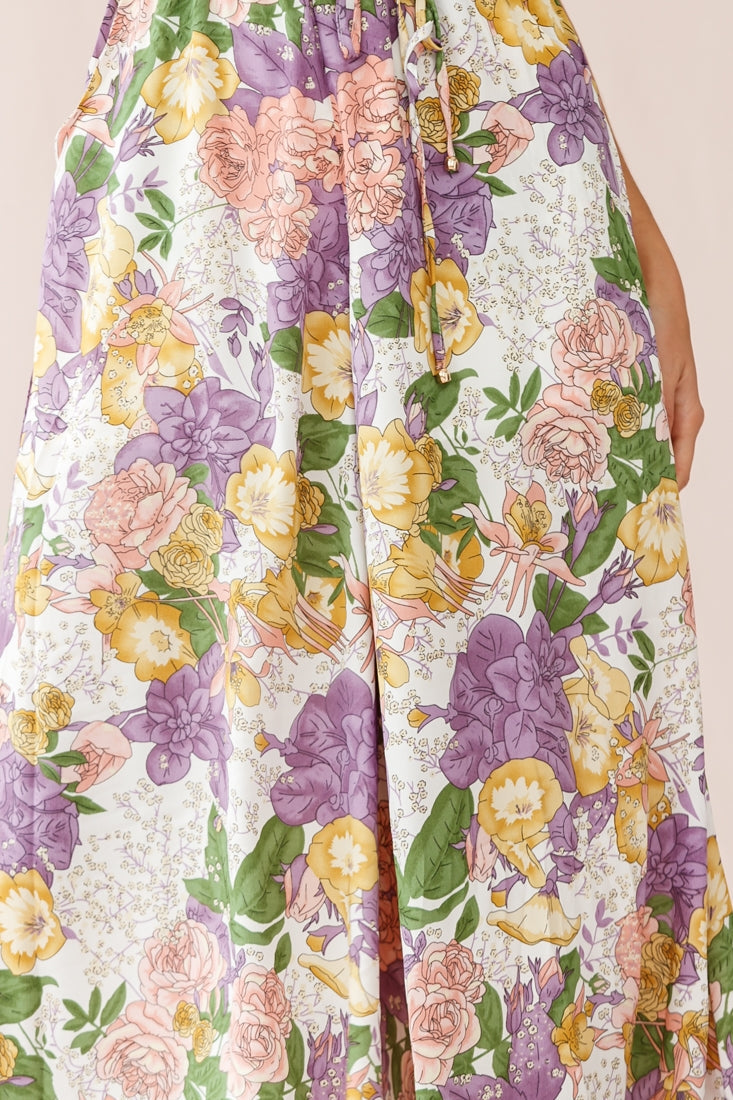Melita Ruffle V-Neckline Jumpsuit Purple Print by Selfie Leslie