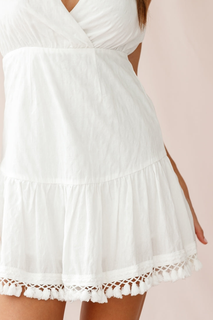 Lazy Days Tied Back Tassel Trim Dress White by Selfie Leslie