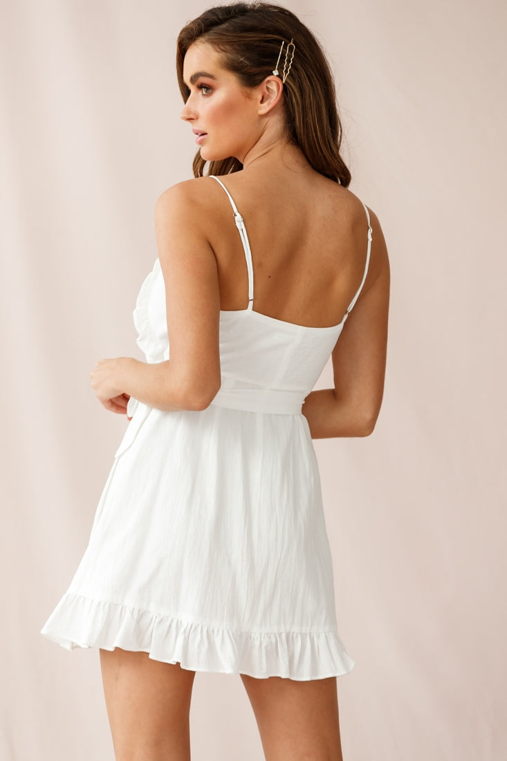 Oui Oui Wrap Ruffle Dress White by Selfie Leslie