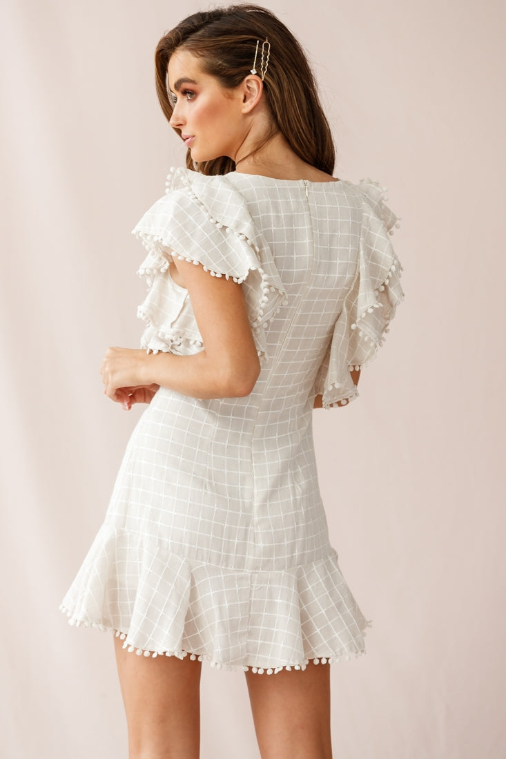 Marlow Double Ruffle Shoulder Dress Square Pattern Beige by Selfie Leslie
