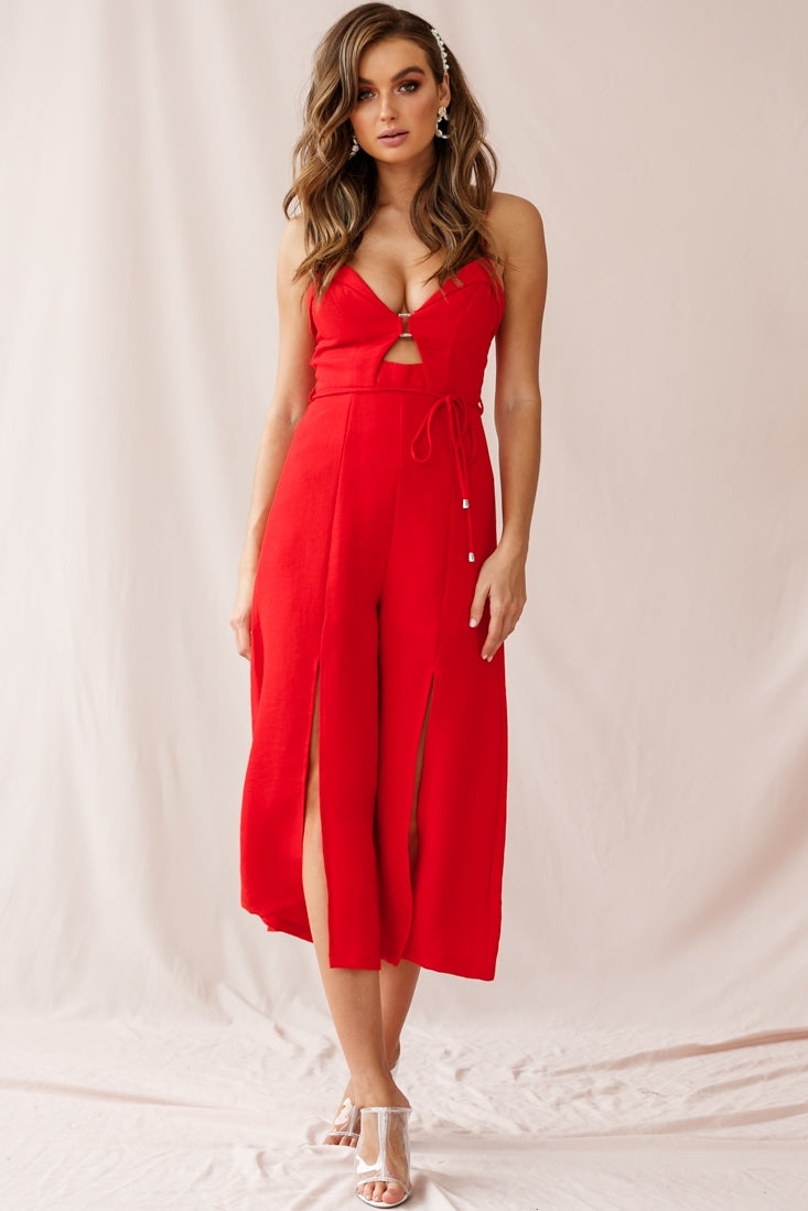 Charlie Structured Wide Leg Jumpsuit Red by Selfie Leslie