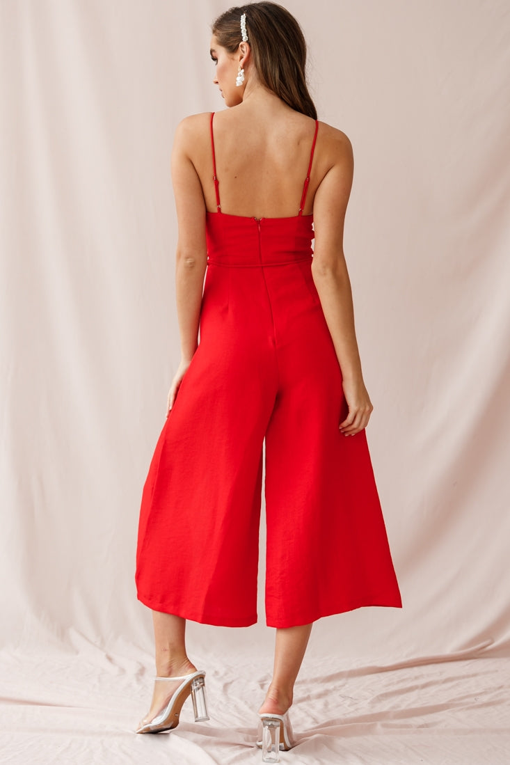 Charlie Structured Wide Leg Jumpsuit Red by Selfie Leslie