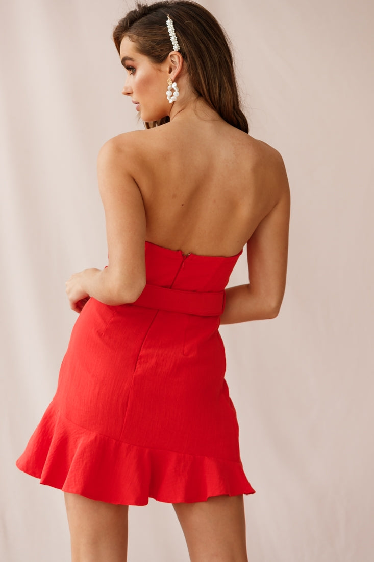 Ella Bandeau Belt Buckle Dress Red by Selfie Leslie