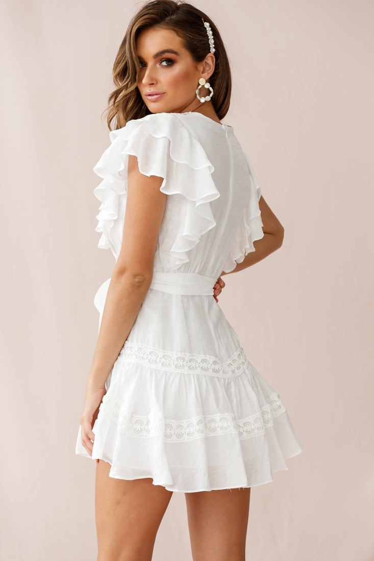 Sheridan Double Frill Sleeve Crochet Detail Dress White by Selfie Leslie