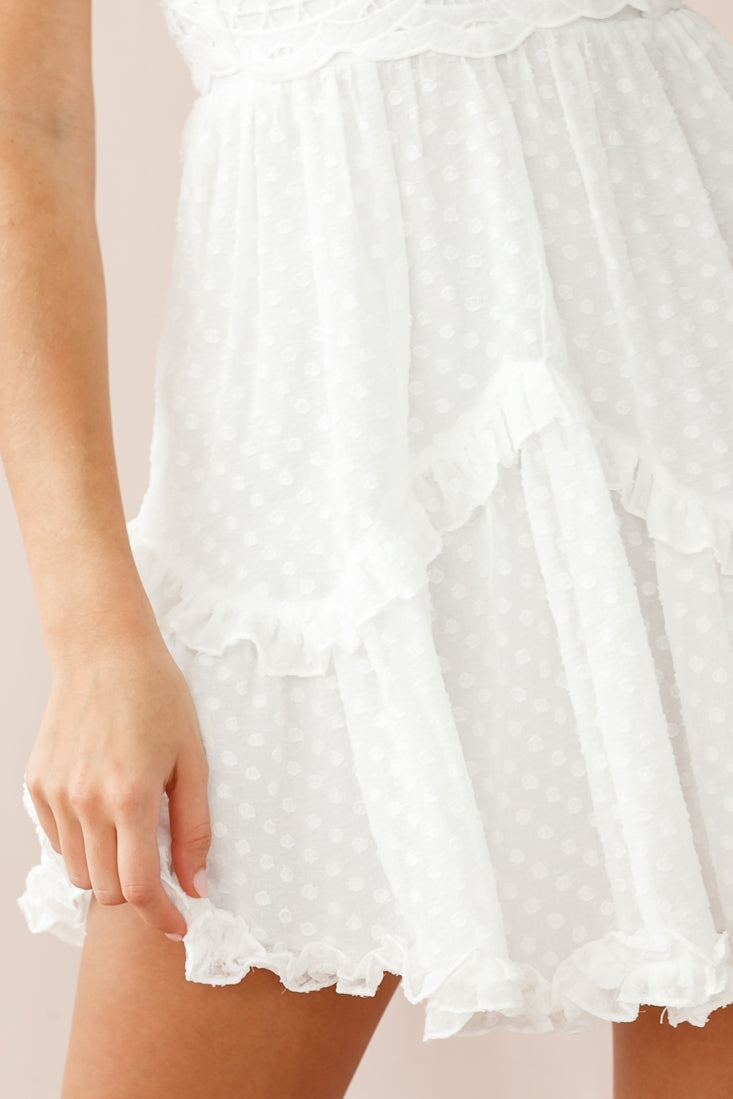 Briella Deep V-Neckline Crochet Detail Bust Dress White by Selfie Leslie