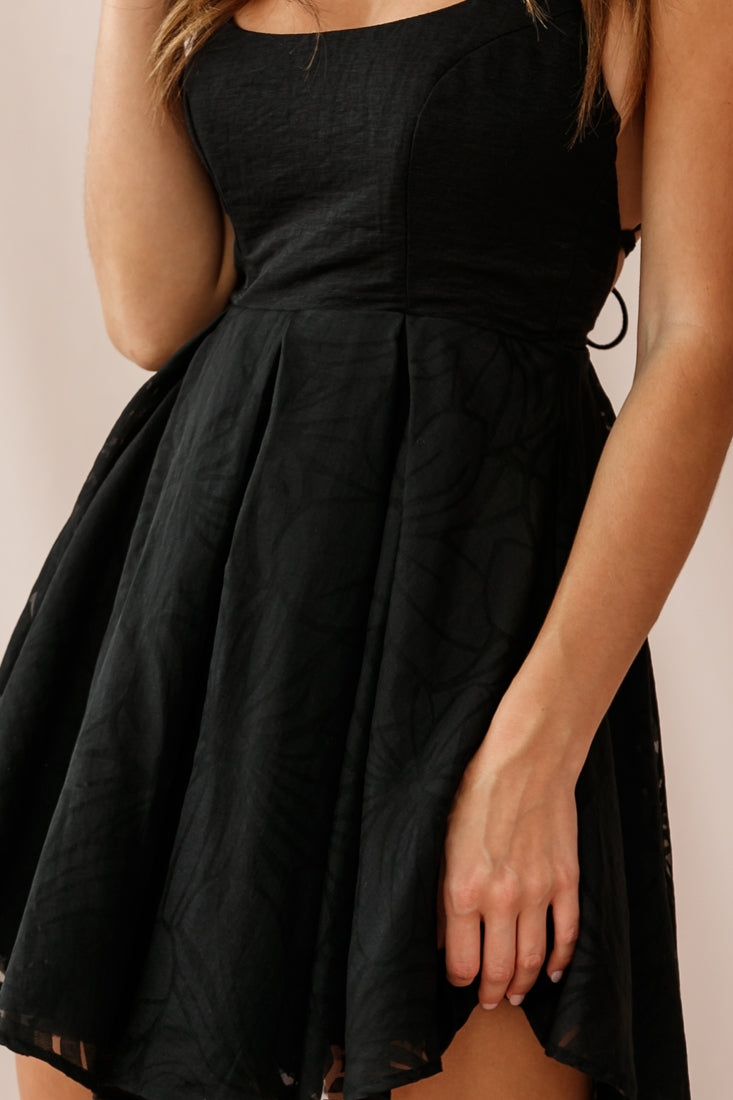 Hattie Pleated Lace-Up Back Dress Black by Selfie Leslie