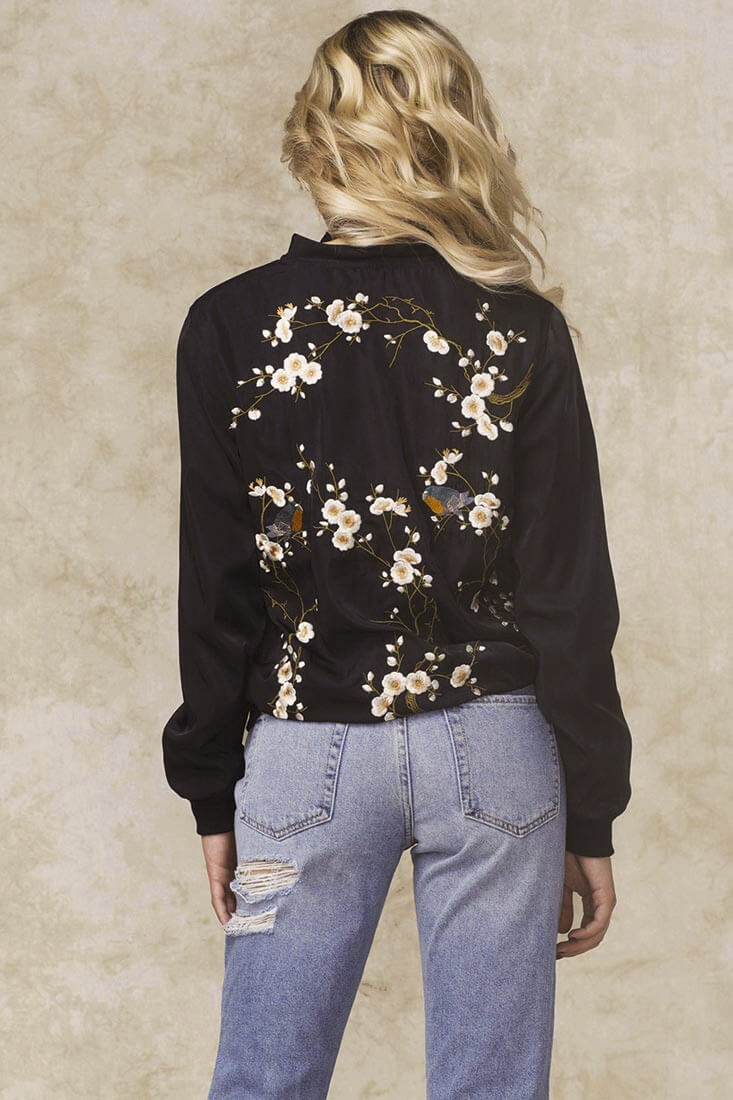 Robyn Embroidered Bomber Jacket Black by Selfie Leslie