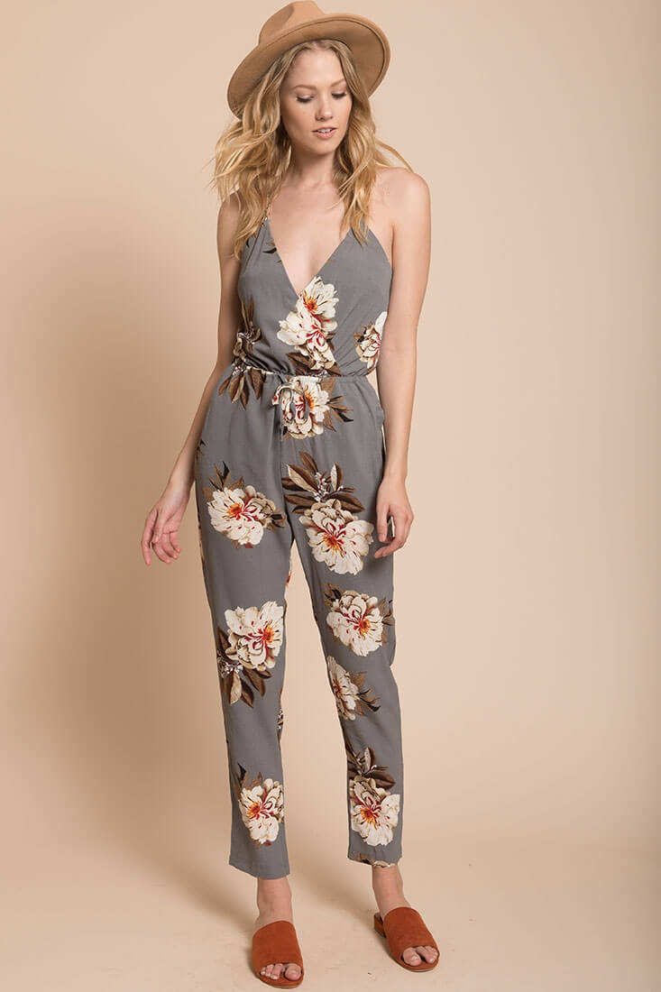 Izabella Grey Floral Jumpsuit by Selfie Leslie