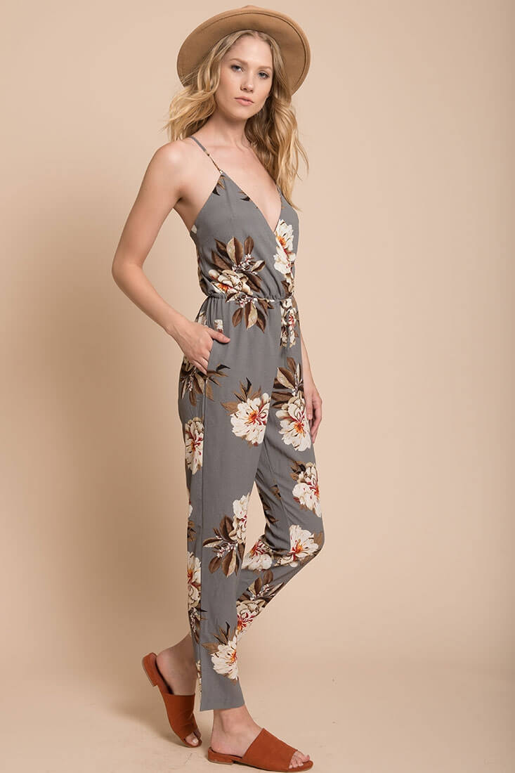Izabella Grey Floral Jumpsuit by Selfie Leslie