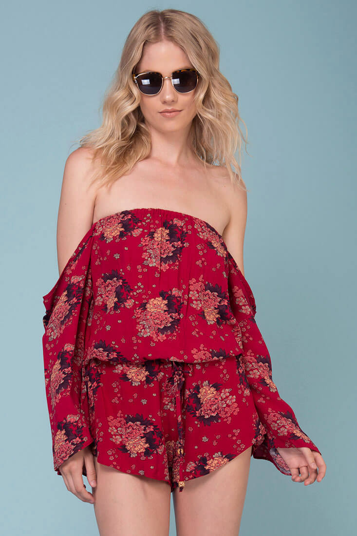 Denise Pattern & Floral Romper Red by Selfie Leslie