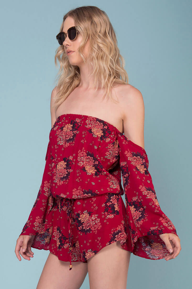 Denise Pattern & Floral Romper Red by Selfie Leslie