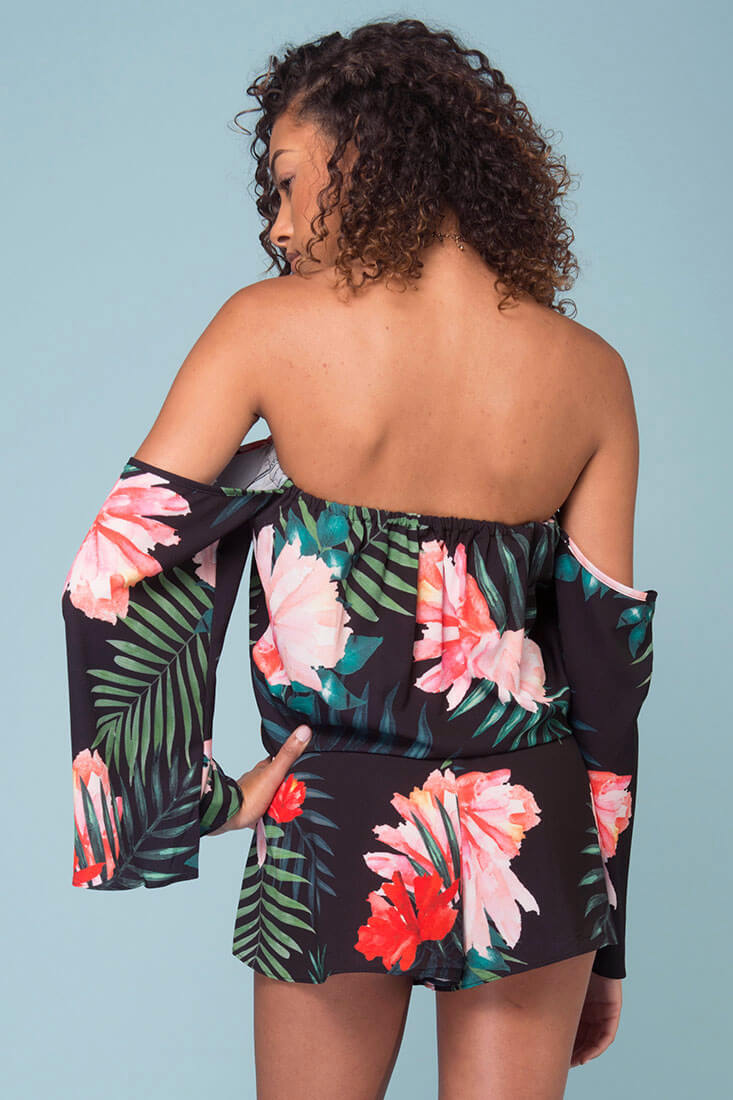 Alyssa Floral Off The Shoulder Romper Black by Selfie Leslie