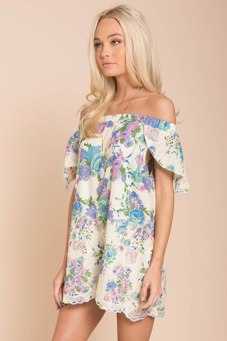 Bryden Open Shoulder Dress Beige by Selfie Leslie