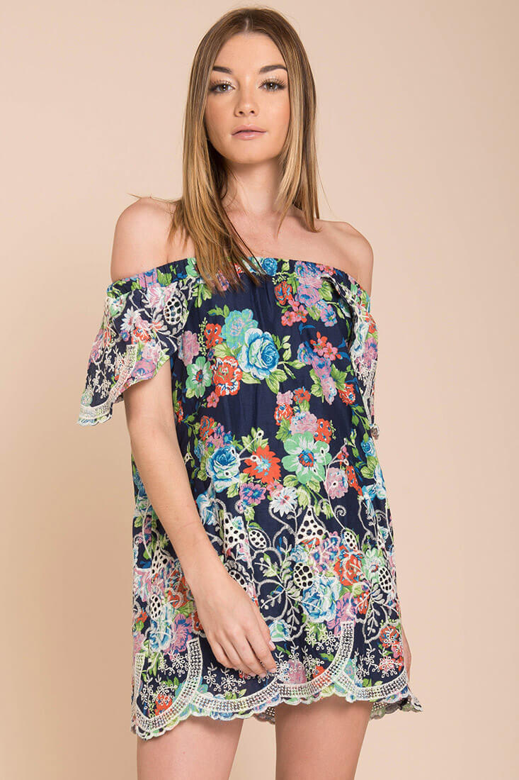 Bryden Open Shoulder Dress Navy by Selfie Leslie